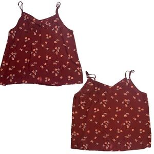 Loft size Maroon sleeveless bikini strap tank top with floral print & front tie